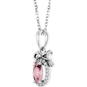 Platinum Natural Pink Morganite & .04 CTW Natural Diamond Bow 16-18" Necklace