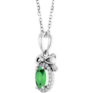 Platinum Natural Tsavorite Garnet & .04 CTW Natural Diamond Bow 16-18" Necklace