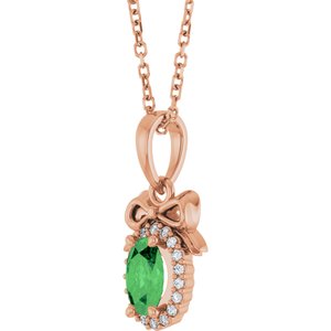 14K Rose Gold Natural Tsavorite Garnet & .04 CTW Natural Diamond Bow 16-18" Necklace