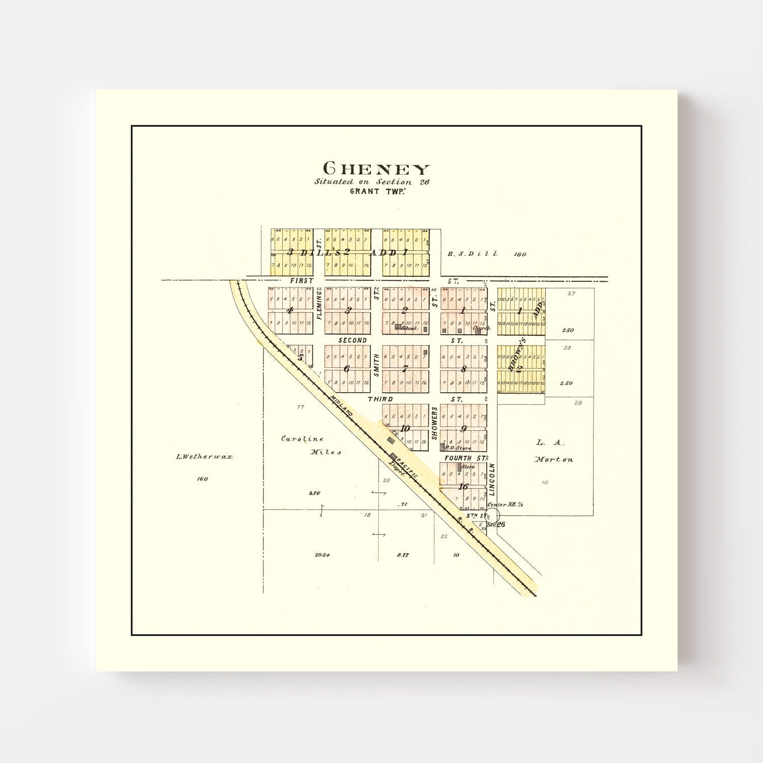 Vintage Map of Cheney, Nebraska 1903