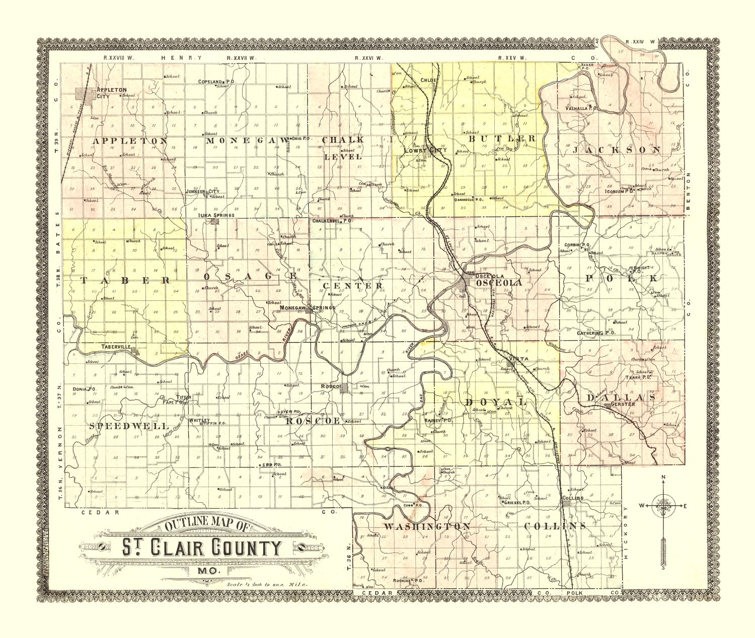 Vintage Map of Saint Clair County, Missouri 1903