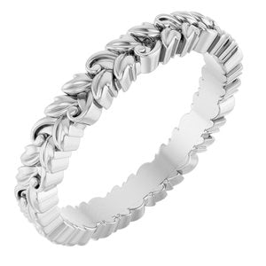 18K White 3.2 mm Floral Band Size 7