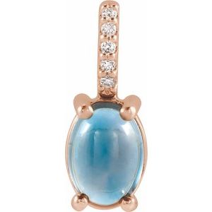 14K Rose 6x4 mm Natural London Blue Topaz & .02 CTW Natural Diamond Charm/Pendant