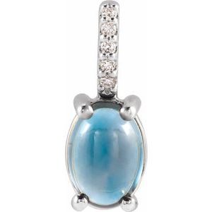 Sterling Silver 7x5 mm Natural London Blue Topaz & .02 CTW Natural Diamond Charm/Pendant