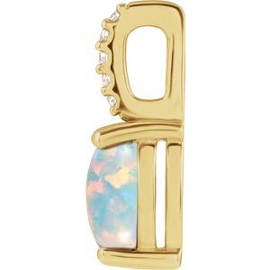 14K Yellow 6x4 mm Natural White Opal & .02 CTW Natural Diamond Charm/Pendant