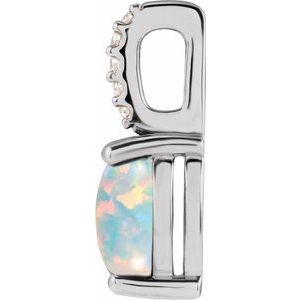 Platinum 9x7 mm Natural White Opal & .02 CTW Natural Diamond Charm/Pendant