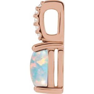 14K Rose 9x7 mm Natural White Opal & .02 CTW Natural Diamond Charm/Pendant