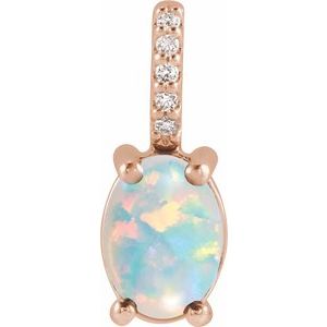 14K Rose 9x7 mm Natural White Opal & .02 CTW Natural Diamond Charm/Pendant