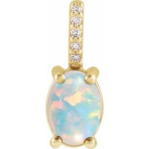 14K Yellow 5x3 mm Natural White Opal & .02 CTW Natural Diamond Charm/Pendant