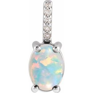 Sterling Silver 9x7 mm Natural White Opal & .02 CTW Natural Diamond Charm/Pendant