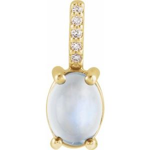 14K Yellow 8x6 mm Natural Rainbow Moonstone & .02 CTW Natural Diamond Charm/Pendant
