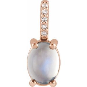 14K Rose 6x4 mm Natural Rainbow Moonstone & .02 CTW Natural Diamond Charm/Pendant