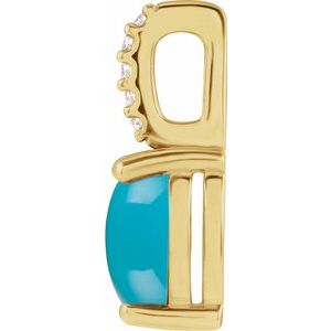 14K Yellow 8x6 mm Natural Turquoise & .02 CTW Natural Diamond Charm/Pendant