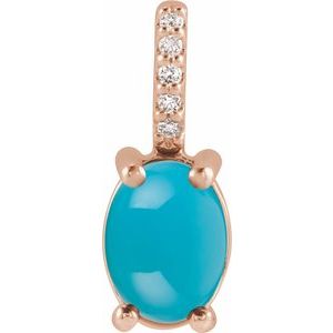 14K Rose 7x5 mm Natural Turquoise & .02 CTW Natural Diamond Charm/Pendant