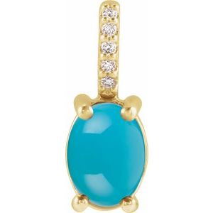 14K Yellow 8x6 mm Natural Turquoise & .02 CTW Natural Diamond Charm/Pendant