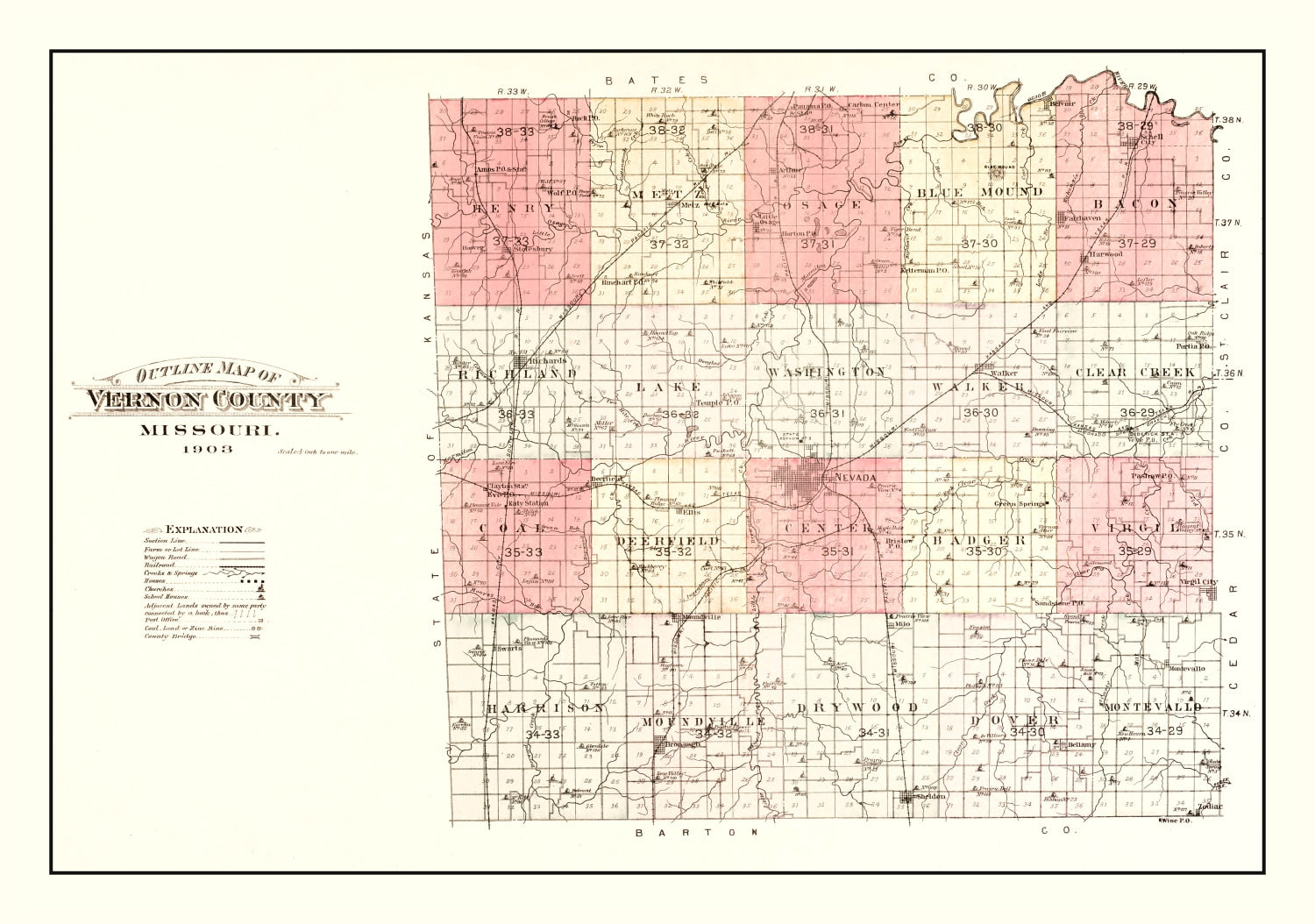 Vintage Map of Vernon County, Missouri 1903