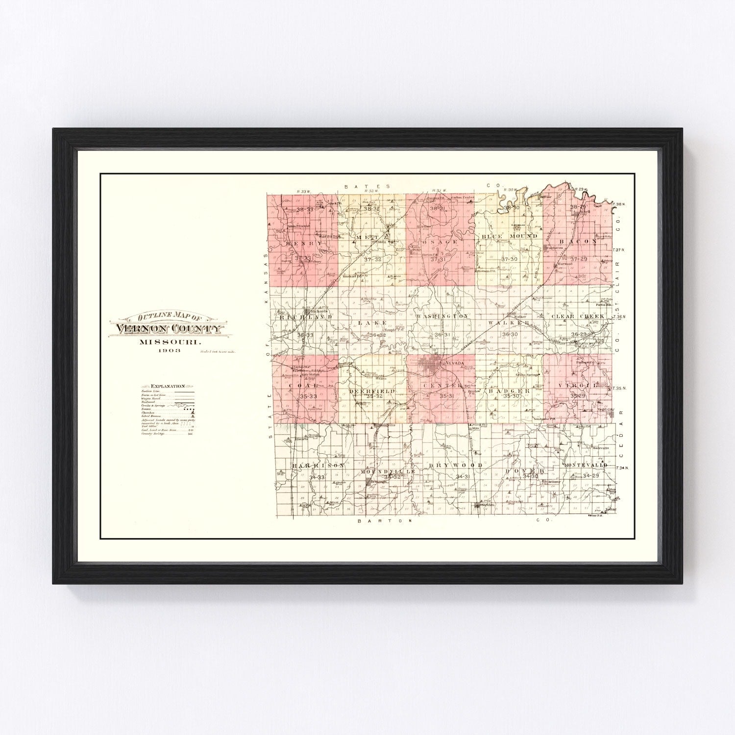 Vintage Map of Vernon County, Missouri 1903