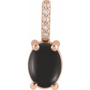 14K Rose 8x6 mm Natural Black Onyx & .02 CTW Natural Diamond Charm/Pendant