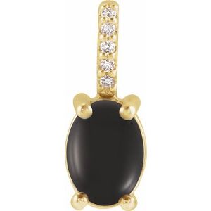 14K Yellow 8x6 mm Natural Black Onyx & .02 CTW Natural Diamond Charm/Pendant