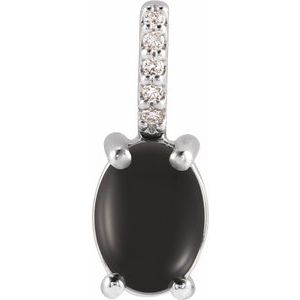 14K White 9x7 mm Natural Black Onyx & .02 CTW Natural Diamond Charm/Pendant