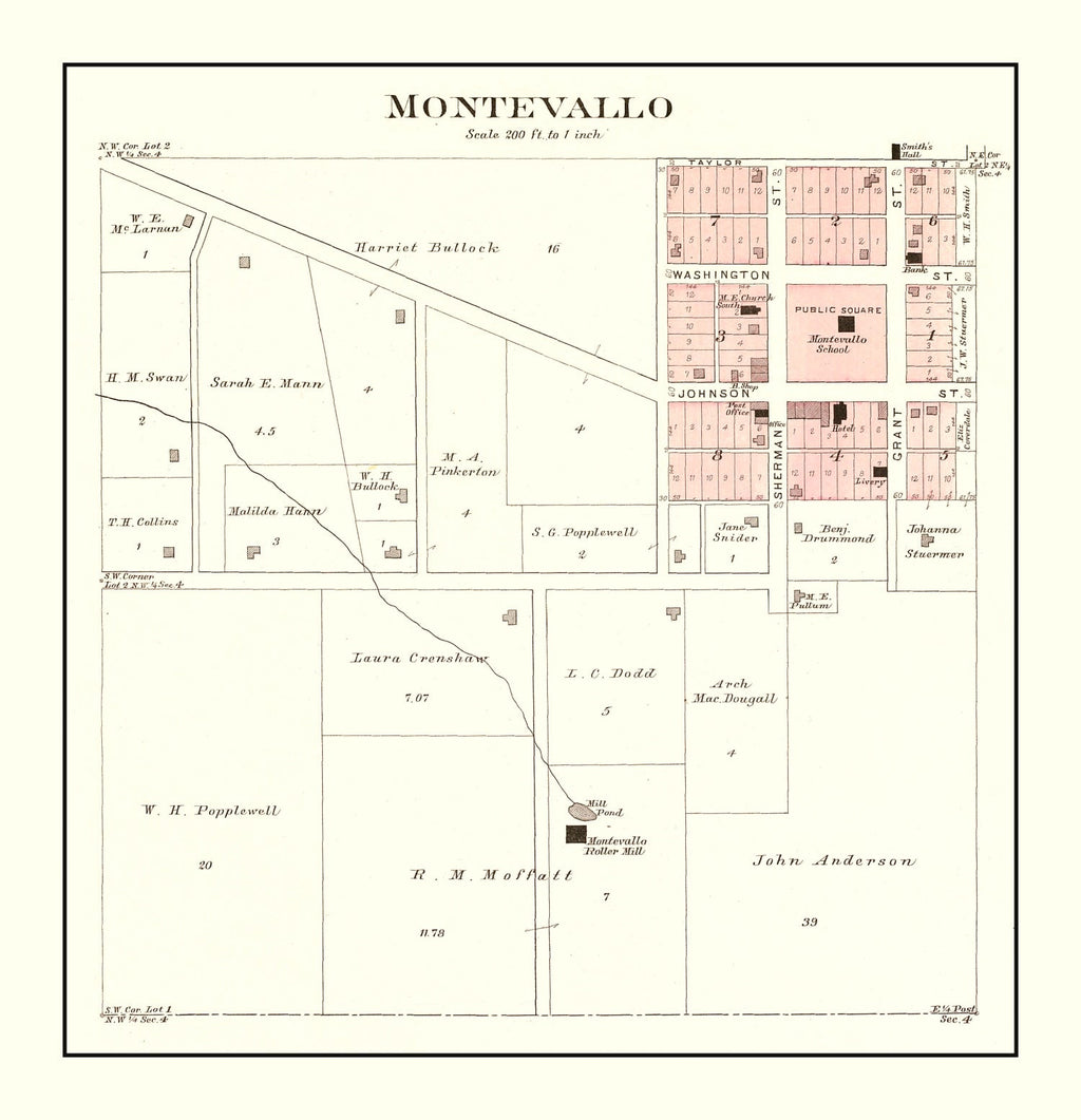 Vintage Map of Montevallo, Missouri 1903