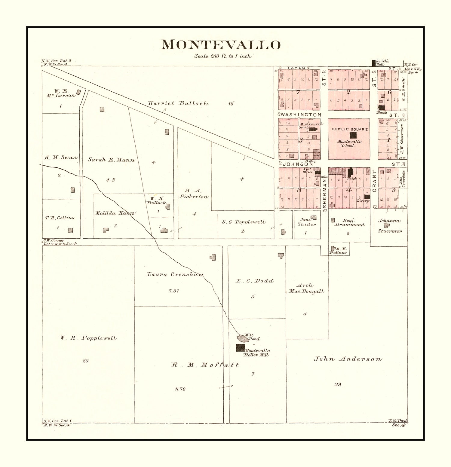 Vintage Map of Montevallo, Missouri 1903
