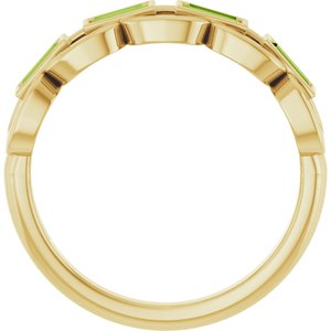 14K Yellow Gold Natural Peridot Chain Link Ring