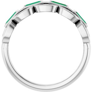 14K White Gold Lab-Grown Emerald Chain Link Ring