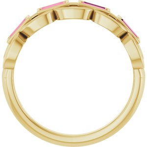 14K Yellow Gold Natural Pink Tourmaline Chain Link Ring