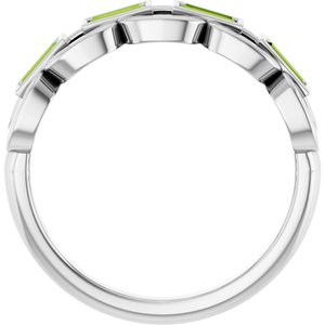 14K White Gold Natural Peridot Chain Link Ring