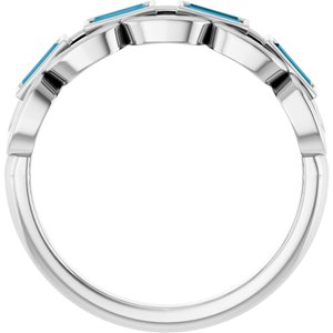 14K White Gold Natural London Blue Topaz Chain Link Ring