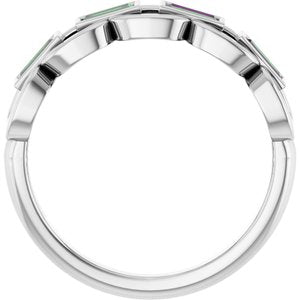 14K White Gold Lab-Grown Alexandrite Chain Link Ring