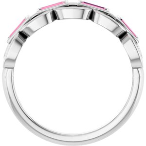 14K White Gold Natural Pink Tourmaline Chain Link Ring