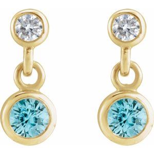 14K Yellow Gold Natural Blue Zircon & .05 CTW Natural Diamond Two-Stone Earrings – image 2