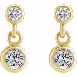 14K Yellow Gold Natural White Sapphire & .05 CTW Natural Diamond Two-Stone Earrings – image 2