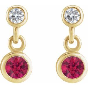 14K Yellow Gold Lab-Grown Ruby & .05 CTW Natural Diamond Two-Stone Earrings – image 2