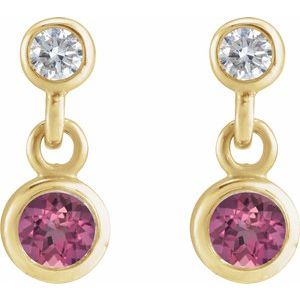 14K Yellow Gold Natural Pink Tourmaline & .05 CTW Natural Diamond Two-Stone Earrings