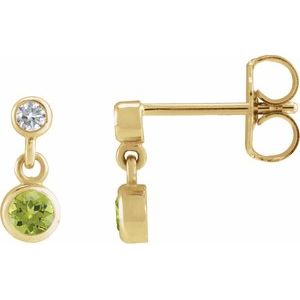 14K Yellow Gold Natural Peridot & .05 CTW Natural Diamond Two-Stone Earrings