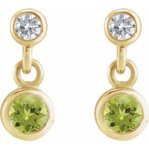14K Yellow Gold Natural Peridot & .05 CTW Natural Diamond Two-Stone Earrings – image 2