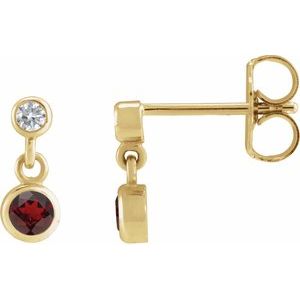 14K Yellow Gold Natural Mozambique Garnet & .05 CTW Natural Diamond Two-Stone Earrings