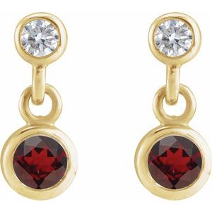 14K Yellow Gold Natural Mozambique Garnet & .05 CTW Natural Diamond Two-Stone Earrings – image 2