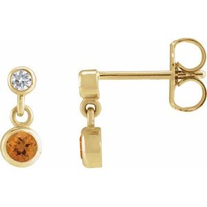 14K Yellow Gold Natural Citrine & .05 CTW Natural Diamond Two-Stone Earrings