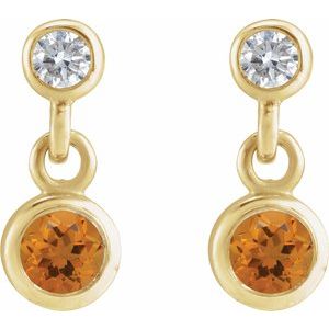 14K Yellow Gold Natural Citrine & .05 CTW Natural Diamond Two-Stone Earrings – image 2