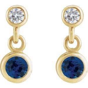 14K Yellow Gold Lab-Grown Blue Sapphire & .05 CTW Natural Diamond Two-Stone Earrings – image 2