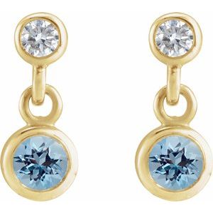 14K Yellow Gold Natural Aquamarine & .05 CTW Natural Diamond Two-Stone Earrings – image 2