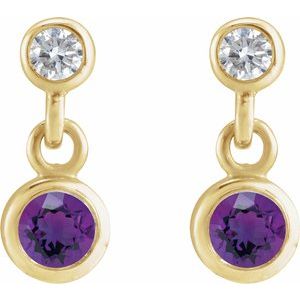 14K Yellow Gold Natural Amethyst & .05 CTW Natural Diamond Two-Stone Earrings – image 2