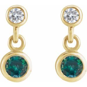 14K Yellow Gold Lab-Grown Alexandrite & .05 CTW Natural Diamond Two-Stone Earrings