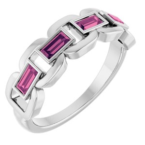 14K White Gold Natural Pink Tourmaline Chain Link Ring