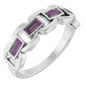 14K White Gold Lab-Grown Alexandrite Chain Link Ring