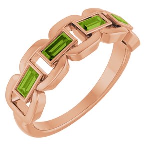 14K Rose Gold Natural Peridot Chain Link Ring